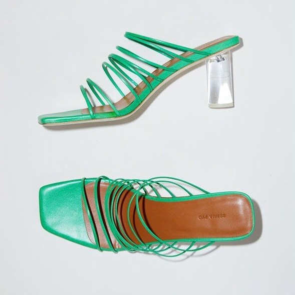 Rejino Pyo Zoe Lucite Heel Strappy Green Leather Sandals Slides Size It 37 Us 7